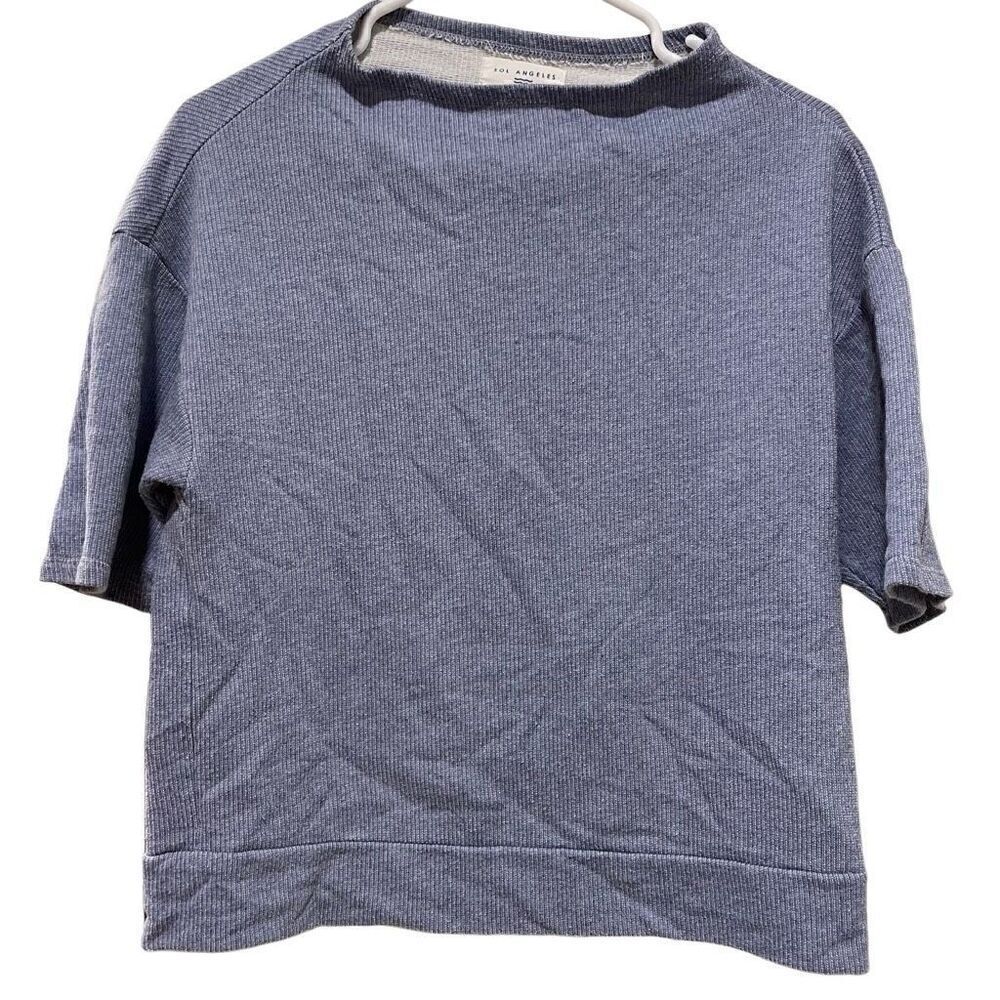 Sol Angeles Top Womens S Blue Mockneck Boxy Half Sleeve French Terry